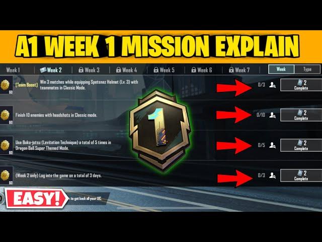 A1 RP WEEK 1 MISSIONS EXPLAIN | BGMI A1 ROYAL PASS WEEK 1 MISSION EXPLAIN IN HINDI | A1 RP MISSIONS