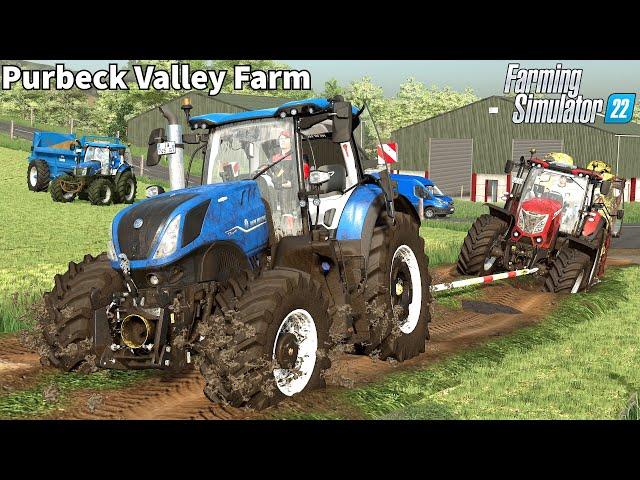 Rescuing Tractor Stuck in the Mud, Spreading Manure & Baling Hay │Purbeck Valley│FS 22│Timelapse#17