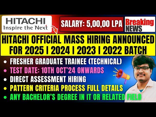 Hitachi Direct Test Hiring Announced | OFF Campus Drive For 2025 | 2024 | 2023 Batch | Freshers Jobs