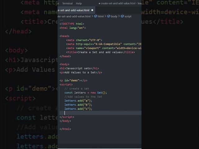 Create a Set and add values JavaScript Tutorial #html #css #javascript #add #value #shorts