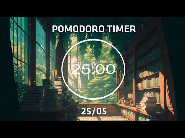 2 Hour Pomodoro 25/05 with Lofi  Library in the forest  Ambience Nature Sounds