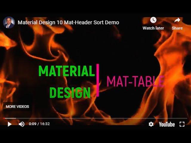 Material Design 10 MAT-TABLE Filtering Demo Overview