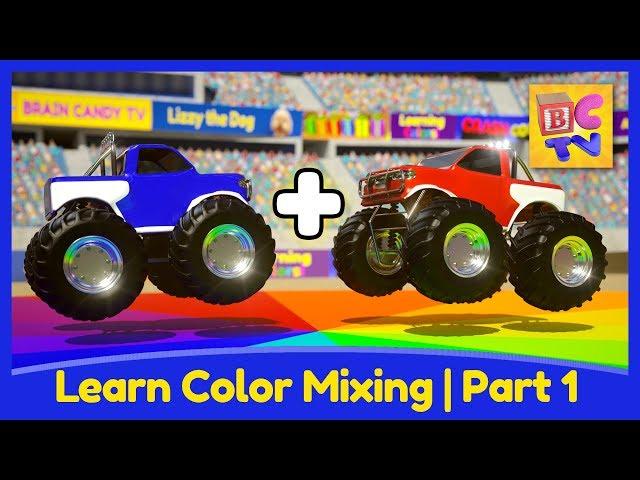 Learn Color Mixing with Monster Trucks | Educational Video for Kids by Brain Candy TV