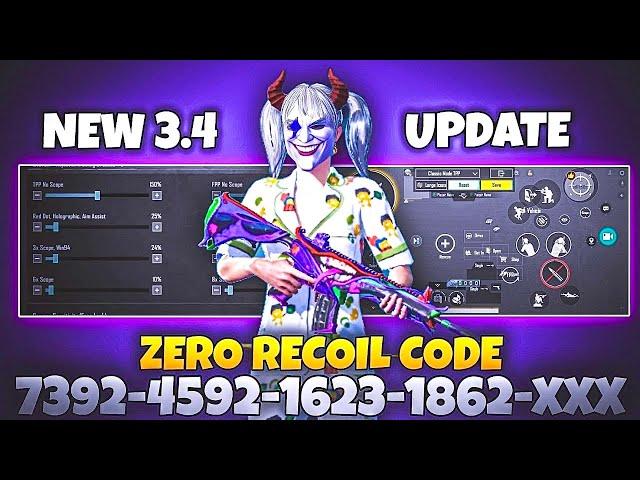 3.4 OP SENSITIVITY  Best Zero Recoil Sensitivity CODE & Settings For Pubg Mobile/BGMI in 2024