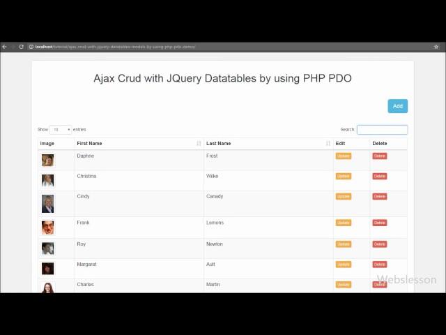 Ajax Crud with JQuery Datatables by using PHP PDO