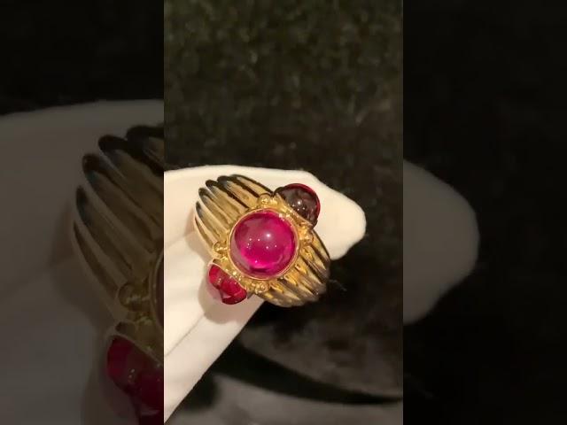 David Webb Pure 18k Yellow Gold Three Ruby Ring