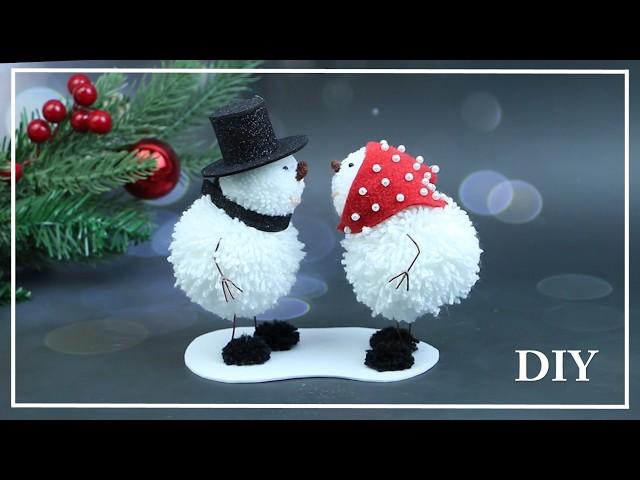 The cutest pair of Pom Pom Snowmen  Gift or holiday decoration idea  DIY NataliDoma