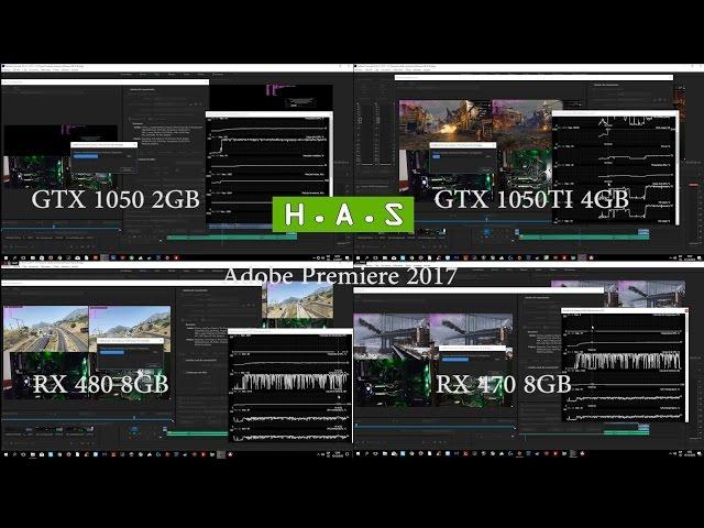 GTX 1050 vs GTX 1050TI vs RX 470 vs RX 480 (Adobe premiere 2017)