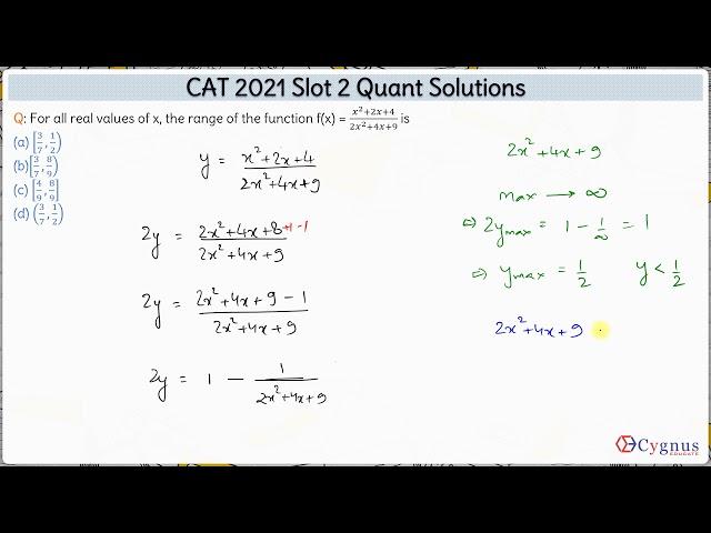 CAT 2021 Slot 2 Quant Solution | Find the range of f(x) | CAT Preparation