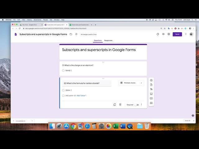 How to enter subscripts and superscripts in Google Forms