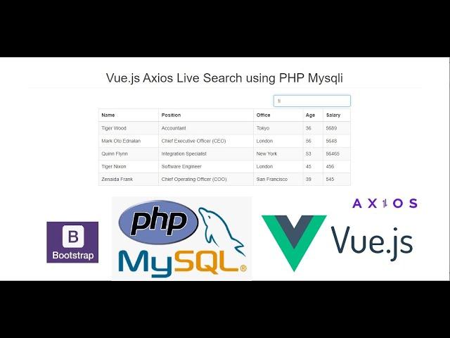 Vue.js Axios Live Search using PHP Mysqli