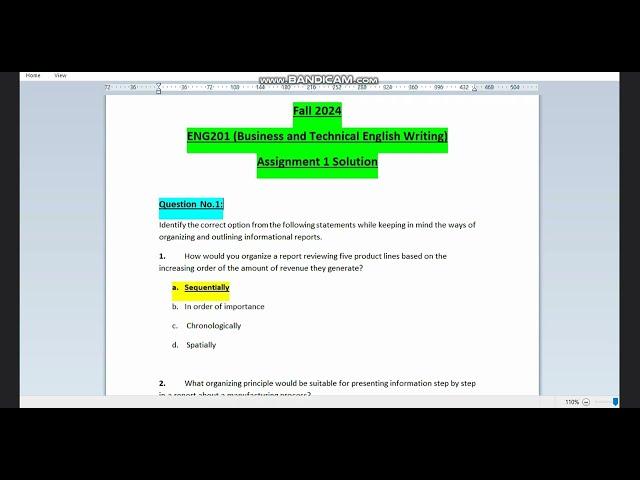 ENG201 Assignment 1 Solution || ENG201 - Business and Technical English Writing || Fall 2024