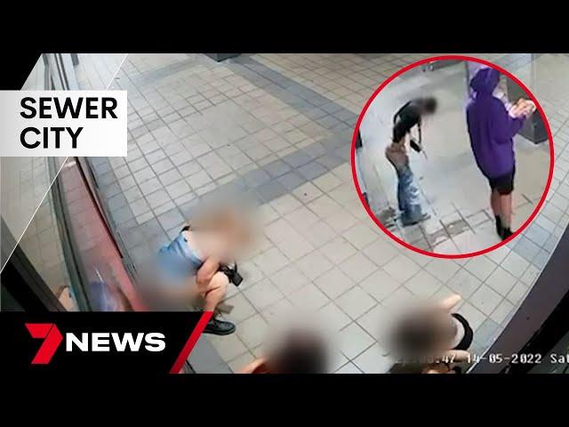 Shocking CCTV of partygoers using Hindley Street as an open-air toilet | 7NEWS