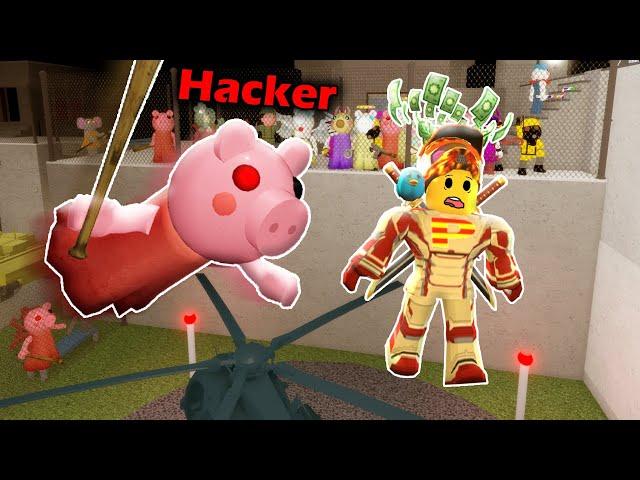 ROBLOX A FLYING HACKER PIGGY OOFED ME WHILE GLITCHING!!