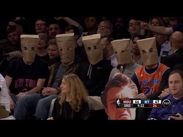 Knicks fans wear paper bags on their heads: Houston Rockets at New York Knicks