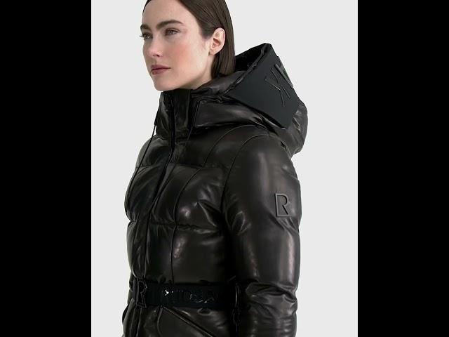 RUDSAK Shiny ADELINE X LUXE CLOUD LEATHER DOWN PUFFER Jacket Hooded Glossy Black Women