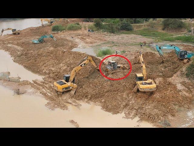 Technique Skills Operator Bulldozer Deep Stuck In Mud 3 Excavator Recovery