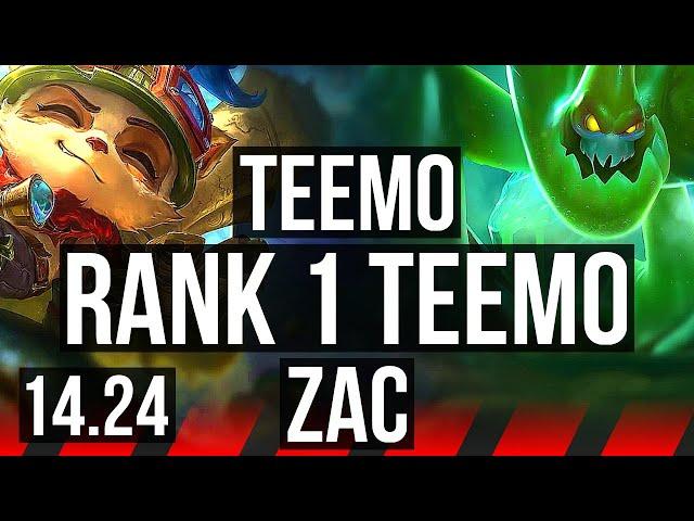 TEEMO vs ZAC (TOP) | Rank 1 Teemo, 10/1/8, 1500+ games | BR Challenger | 14.24