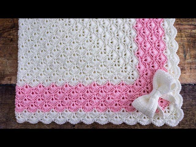 Crochet Shell Stitch Baby Blanket in the Round  (PRETTY Giant Granny Square Pattern!)