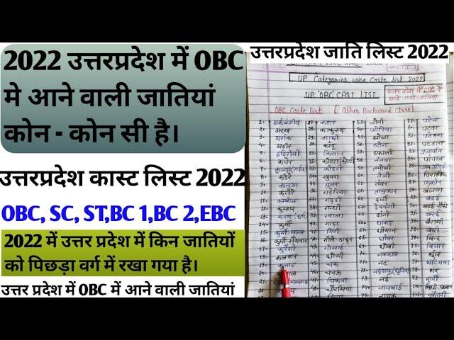 UP Caste List 2024/उत्तरप्रदेश पिछड़ा वर्ग में शामिल जातियों की लिस्ट/obc caste list in up 2022/OBC