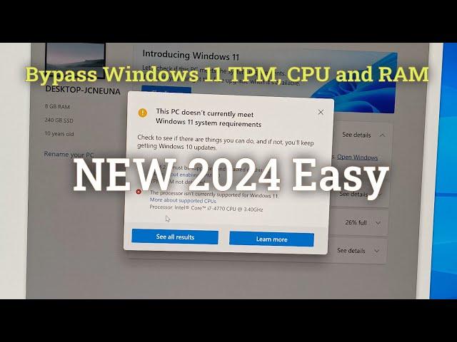 Bypass Windows 11 TPM, CPU and RAM NEW 2024 Easy