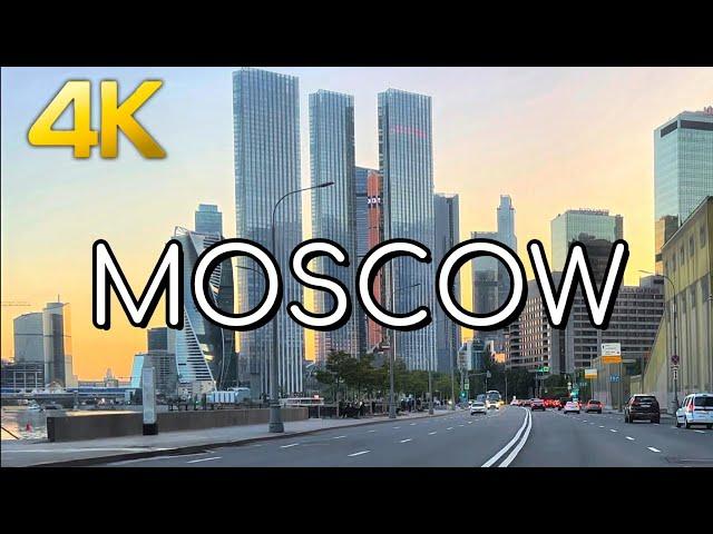 [4K] A walk by CAR  along "Rostovskaya embankment", to the business center MOSCOW CITY Russia 