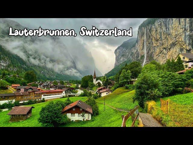 Lauterbrunnen, Switzerland walking on a rainy day 4K - A Paradise on Earth - Rain Ambience