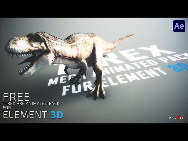 100% Free download Pre-animated T-REX 3D model pack for Element 3D II Tutorial II After effect