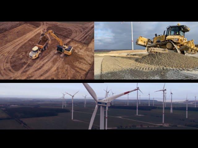 Windpark Erdbau und Schottereinbau mit Bagger, Raupe, Dumper, Radlader, Walze, LKW