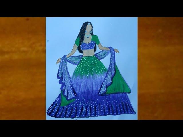 Fashion illustration ideas for beginners।lehenga designs।acrylic colours।BD ART OP।blue green Bridal