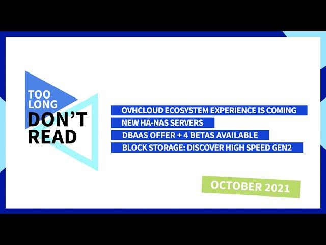 [FR] Block Storage, new NAS, Web PaaS & Cloud Databases | OVHcloud Product News - October 2021