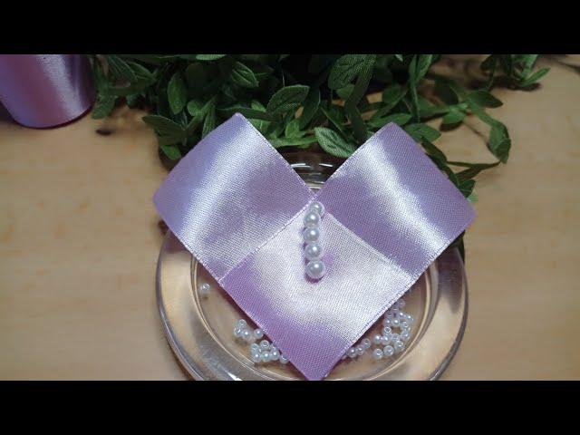 #DIY.#Beautiful#Bows#flowers from satin ribbon 4cm+beads.#Бантик из атласной ленты 4 см.#handmade.