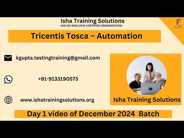 Tricentis Tosca–Automation Day 1 on 4th Dec 2024. Pls call/WhatsApp us +91-9133190573 to enroll