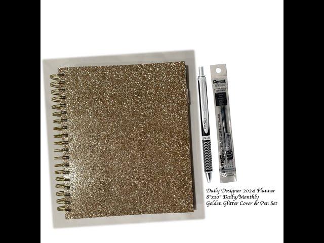 Day Designer 2024 Planner | 8x10 | Daily/Monthly | Golden Glitter & Pen Set | FOR SALE!!