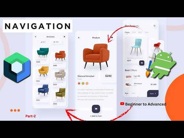 Furniture App UI-Design Navigation jetpack compose android studio Part-2 #jetpackcompose #navigation