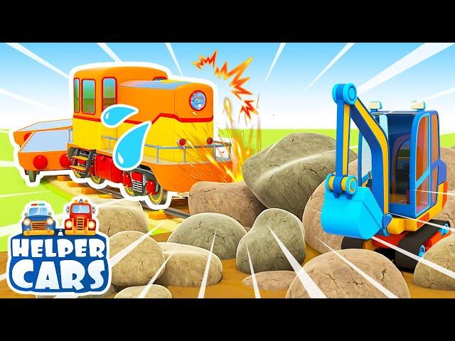 Train wreck! Trains cartoons for kids & Helper cars for kids. Dump trucks & emergency vehicles.