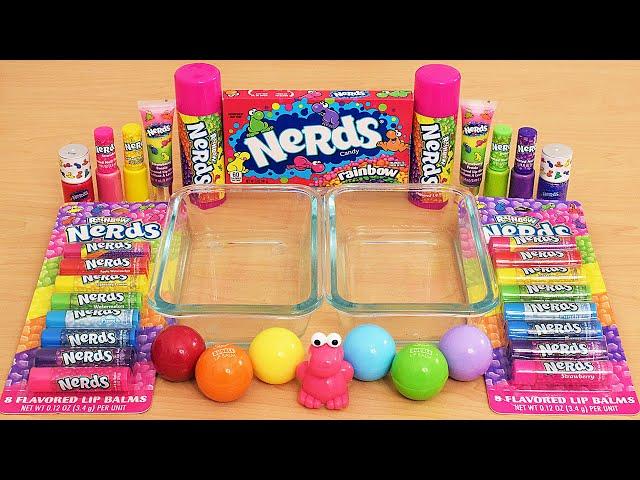 Nerds Candy Rainbow Slime - Mixing Nerds Makeup and Eyeshadow Into Crunchy Slime ASMR