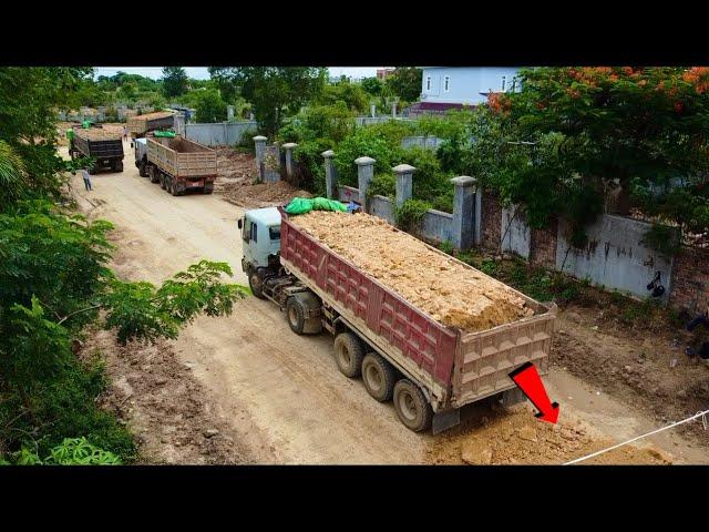 Amazing!Dump Trucks Unloading Stone &filling by dozer KOMATSU D58p push Building the Road so fastest