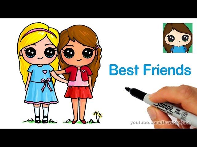 How to Draw Two Cute Girls Easy - Best Friends Forever