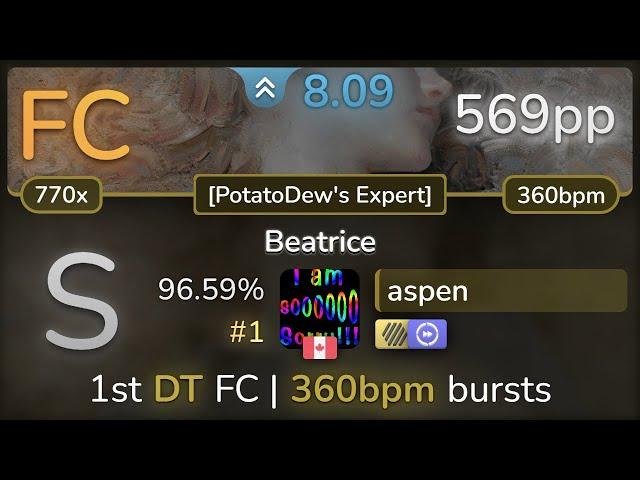 aspen | xi - Beatrice [PotatoDew's Expert] +HDDT 96.59% FC #1 | 569pp - osu!