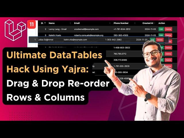 Laravel 11 DataTables Tutorial: Add Row & Column Re-ordering in Minutes | Yajra DataTables