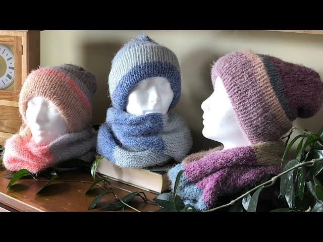 One Skein Beanie and Scarf Set / Caron Latte Cake ~ Addi, Sentro, Circular Knitting