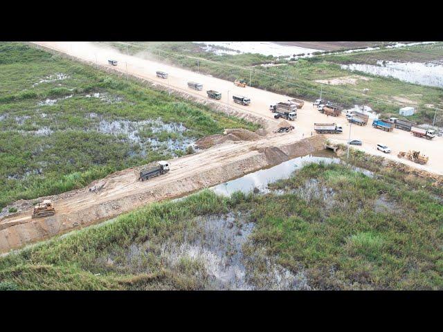 Ultimate Land Filling Up Technique Dump Truck Moving Unloading Dirt Skills Operation Bulldozer