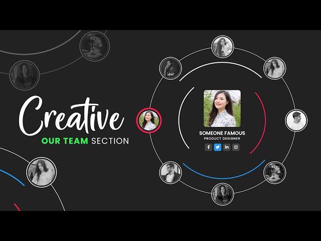 Animated Circular Our Team UI Design using CSS & Vanilla Javascript | Radial Team Section