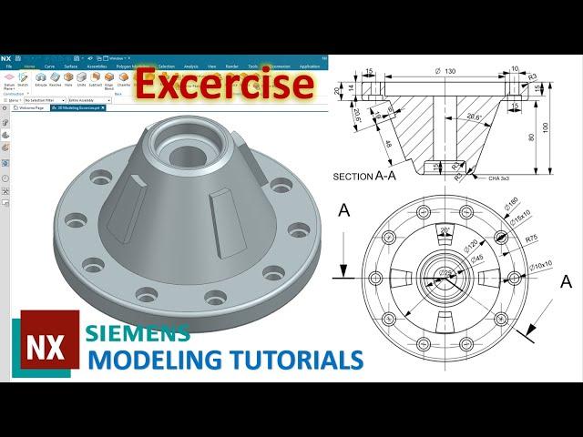 Siemens NX Modeling Tutorials #30 | 3D Modeling Practice Excercise | Revolve, Hole and Pattern