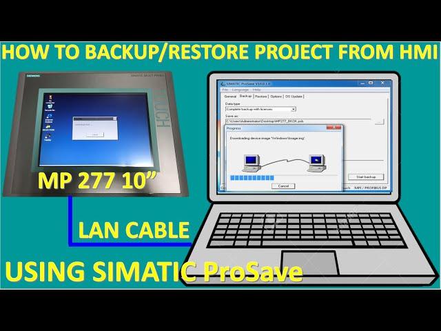 How to backup and restore project of HMI MP277 10" touch using LAN cable