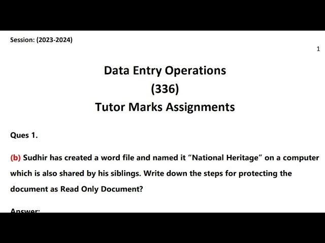 Nios Class 12th Data Entry Operations (336) Solved TMA Solution Session October 2024 #niostma2024