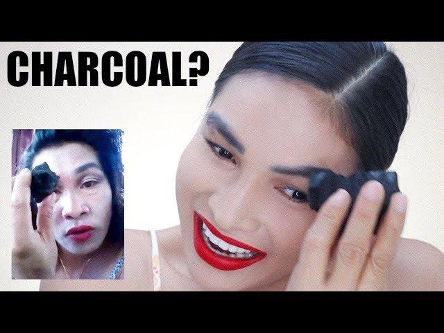 I Tried Following ERIKA EMBANG Makeup Tutorial! Using CHARCOAL for Eyebrows?