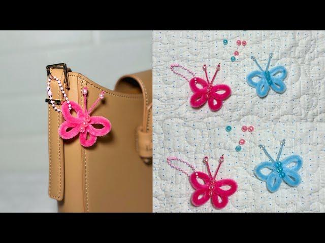 How To Make PIpe Cleaner Keychain - How To Make A ButterFly - Fuzzy Wire Craft