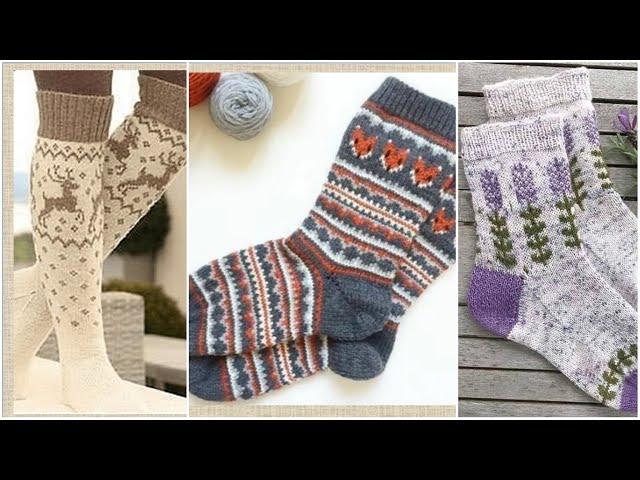 Зимние носки спицами с жаккардом - идеи для вдохновения. Носки со схемами жаккарда.
